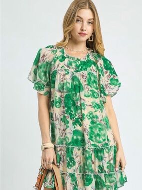 Umgee Green Floral Mini Dress